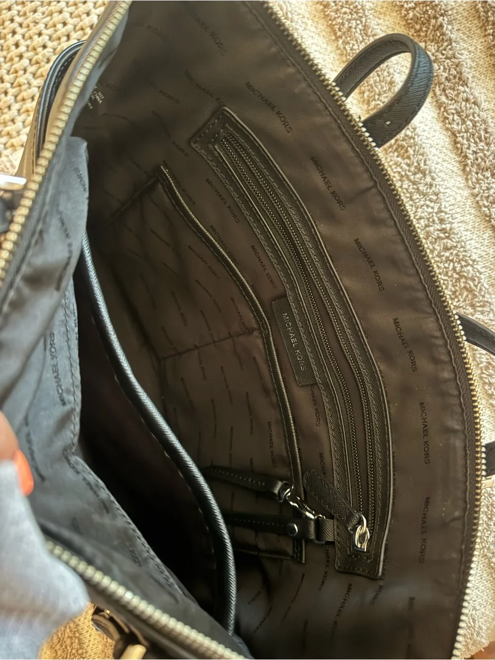 Michael Kors Black Leather Saffiano Tote with Gold Accent